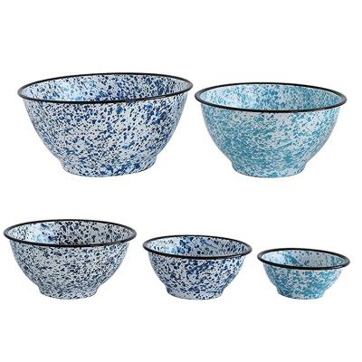 China 2020 Viable High Quality Enamel Round Salad Serving Bowl, Classic Dinnerware Enamel Bowl - Blue Marble Pattern / White Splatter for sale