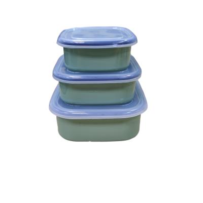 China 3 PCS/set Sustainable Plastic Cover Storage Bowl Square, Green Enamel Square Tableware, 12cm, 14cm, 16cm for sale