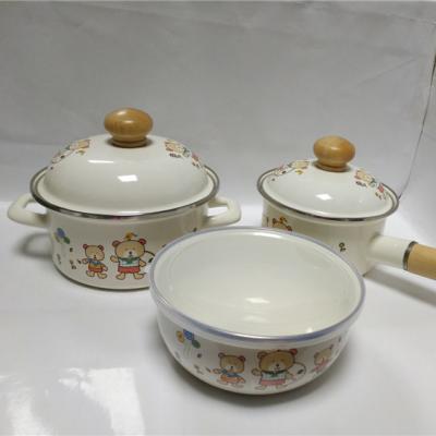 China Disposable Small Bear Enamel Dinnerware With Silver Casserole Sauce And Casserole 16cm/18cm/16cm Rim 3pcs for sale