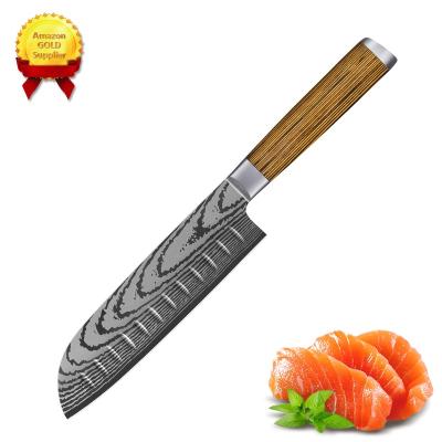 China Disposable Yellow Pakka Wood 7 Inch Damascus Santoku Knife Santoku Wood Handle Knives Santoku Wood Knives for sale