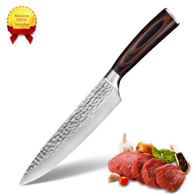 China 8 Inch Damascus Chef Knife Kitchen Chef Knife Disposable Hammer Pattern With Block With Pakka Wood Handle for sale