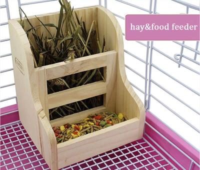 China Wood Hay Feeder Wood Food Manger Hay Dispenser Wooden Rack Holder for Bunny Guinea Pig Chinchilla for sale