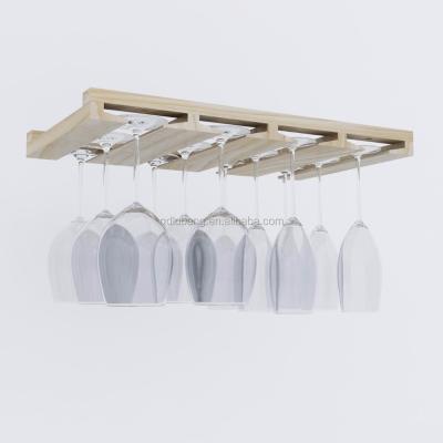 China Viable Under Cabinet Wine Glass Drying Wooden Hanging Rack For Home Kitchen for sale