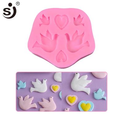 China Viable Pigeon Birds Chocolate Silicone Molds Party Fondant Cake Tools Resin Clay Candy Mold Heart Gem DIY Cupcake Decorating Baking for sale