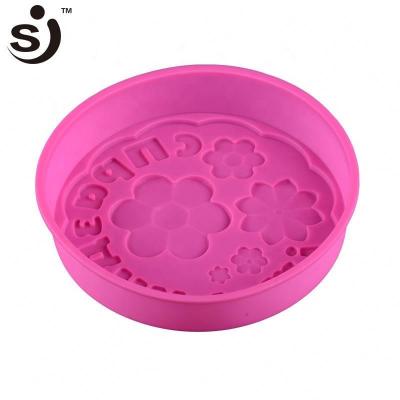 China Sustainable Large Pink Round 8 Inch Silicone Cake Mold Pans With Flower And Letter Shape, Beautiful Round Silicon Cake Pan for sale