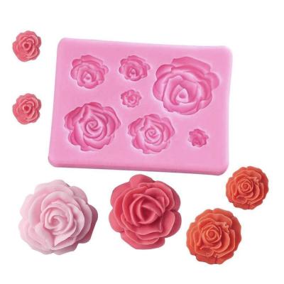 China Viable Hot Sale Rose Flower Silicone Molds Wedding Cupcake Topper Fondant Cake Decorating Tools for sale