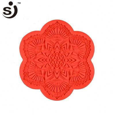 China 100% Viable Food Grade Flower Shape Silicone Fondant Lace Molds For Cake Decorating for sale