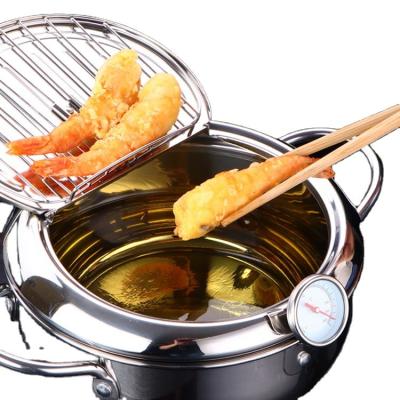 China Sustainable C293 Kitchen Cooking Pot Fryer Cooking Tools Tempura Fryer Pan Temperature Control Stainless Steel Fried Chicken Pot for sale