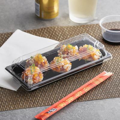 China Factory Direct Sale Manufacturer Plastic Packing Tray Container Sealed Loop Food Packing Round Sushi Trays Sushi Box Black for sale