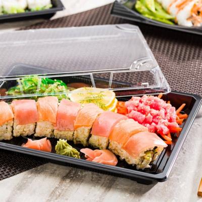 China Tray Popular Design Handrolle Packaging Delivery Container Lid Boxes Tray Takeaway Plates Sushi Togo Box for sale