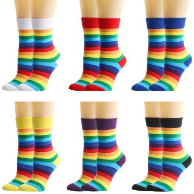 China Antibacterial Rainbow Boots Women Men Casual Boots Mid Red And White Colorful Athletic Socks for sale