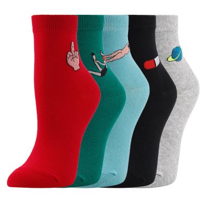 China Antibacterial sports pattern cotton men women thongs universal medium tube thongs cotton jacquard socks for sale