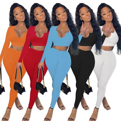 China Anti-pilling 2022 new arrivals v-neckline high waisted two-piece outfits ladies casual outfits pants women set for sale