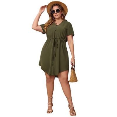 China Fashion Washable Drawstring Waist Irregular Edge Plus Size Dresses Lady Large Size Women Dress for sale