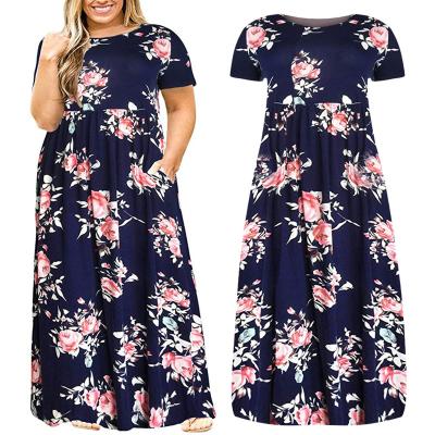 China GARMENT DYE Europe and America Short Sleeve Crewneck Print Plus Size Dresses Elegant Summer Dresses Long for sale