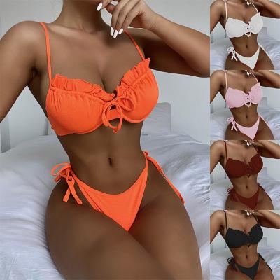 China New European and American Women's Swimsuit Bikini Bralette Steel Ruffle Lace Farmhouse Swimsuit Color for sale