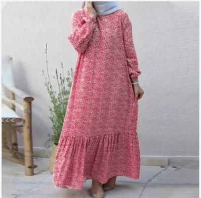 China 2022 Muslim Clothing Amazon Women Sheath Long Islamic Clothing Abaya Printing Muslim Round Neck Style Floral Dress for sale