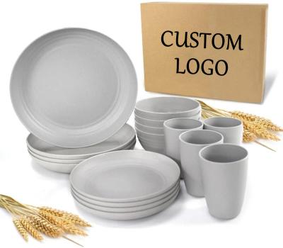 China Reusable Light Cups Stocked Bowls Plate Gray Wheat Straw Dinnerware Sets for sale