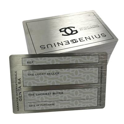 China High Quality Printing Stainless Steel / Metal Debossed Stainless Steel Warranty Card With Signature Panel for sale