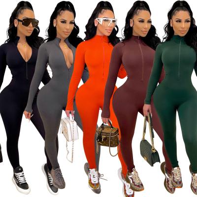 China New Fashion Autumn And Winter Solid Color Zipper Sports Long Sleeve Tight Women's Overalls Sustainable Tights for sale