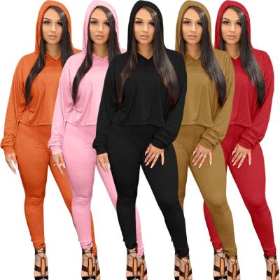 China Latest Design 2021 Anti-pilling Fall Casual Off Shoulder Solid Crop Top Leisure 2 Piece Set Women Stacked Pants Set Two Piece Set for sale