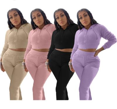 China New arrival popular ladies hoodie anti-pilling two-piece matching sets women's clothing fashion velvet two-piece set for sale