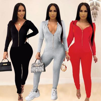 China Fashion new arrival anti-pilling zipper hoodie women slim fit jumpsuit long sleeve casual cotton solid color custom made for sale