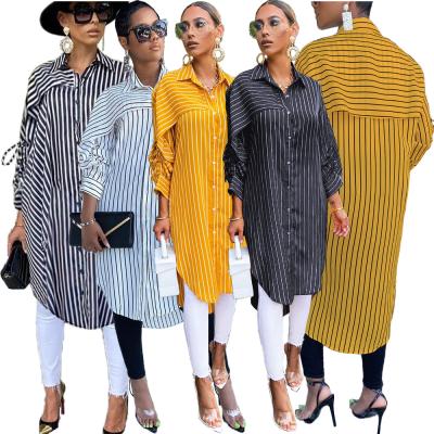 China Anti-pilling fashion long sleeve ladies striped shirts loose pattern long casual plus size women's t-shirts in office wear for sale