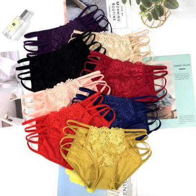 China Style Ladies Breathable Warm Underwear With Thin Straps Cross Hollow Out NO-trace Ice Silk Lace Women's Breathable Briefs for sale