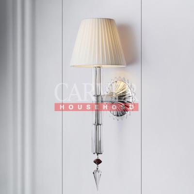 China Modern Modern Crystal Wall Lamp For Bedroms Bacarat Style Glass Wall Light With Fabric Lampshade for sale