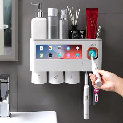 China 2021 Stocked Factory Price Bathroom Sets Toothpaste Dispenser And Toothbrush Holder for sale