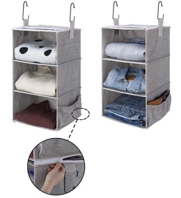 China 2 Pack 3 Shelves Detachable Folding Hanging Closet Organizer For Clothes And Wardrobe Shoes Canvas Space Saving Storage Closet Shelves for sale