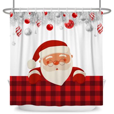 China Funny Stocked Santa Claus Christmas Snow Flake Shower Curtain Hangs Digital Printing Deco Shower Curtain for sale