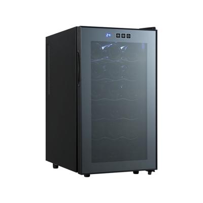 China Hotel Semiconductor Electric Fridge Thermoelectric Built In Black 0.827*3.11*1.69 5-18 Single Glass Door Mini Wine Cooler Fridge for sale