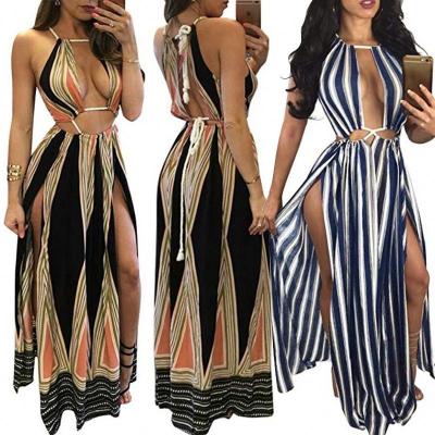 China Breathable Women's Boho Halter Summer Beach Swimwear Floral Party Split Cover Up Beach Wear zu verkaufen