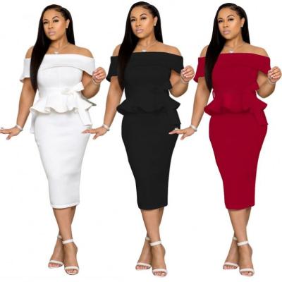 中国 2021 Anti-wrinkle Sexy Women Stylish Pencil Off Shoulder Party Bodycon Midi Pencil Women Dress 販売のため