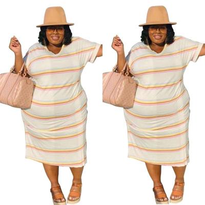 China 2021 Anti-Wrinkle Plus Size T-shirt Oversized Dresses Striped 5XL for sale