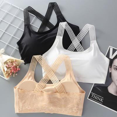 China QUICK DRY Seamless One Piece Beauty Back Lace Gathered Vest Underwear Women's Rim Sports Bra None for sale