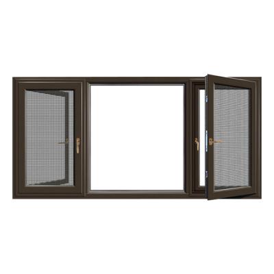 China Modern Magnetic Screen Waterproof Aluminum Double Swing Glaze Soundproof Windows With Mosquito Net for sale