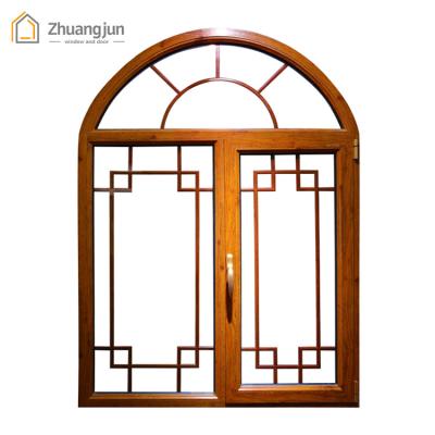 China Magnetic Screen Tempered Glass Aluminum Double Swing Top Residential Window With Grille for sale