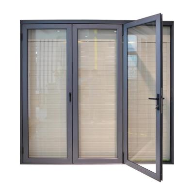 China Modern Aluminum Magnetic Sheet Tempered Glass Screen Double Swing Door Aluminum Home Doors for sale