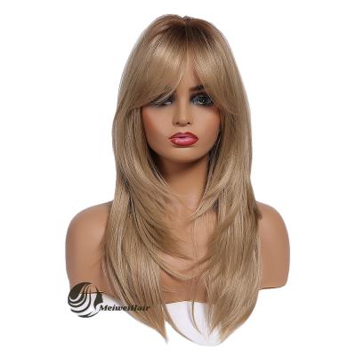 China Meiwei 2021 New Gray Loose Curly Synthetic Hair Glueless Ombre Gold Black Silky Straight Wig 613 Wave Mixed Color For Black Women for sale