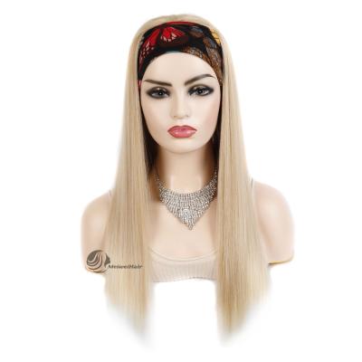 China 2021 New Arrival Silky Straight Fashionable Blonde Long Meiwei Wave Headband Synthetic Wigs For Black Women for sale