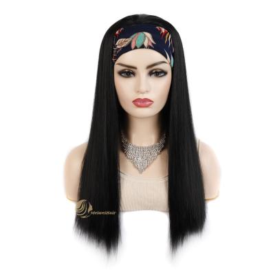 China 2021 New Arrival Fashionable Hairband Meiwei Silky Straight Long Wave Synthetic Black Wigs for sale