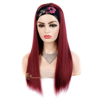 China 2021 new arrival Meiwei wave hairband synthetic wigs sample straight wine red fashionable silku long silky straight for black women for sale