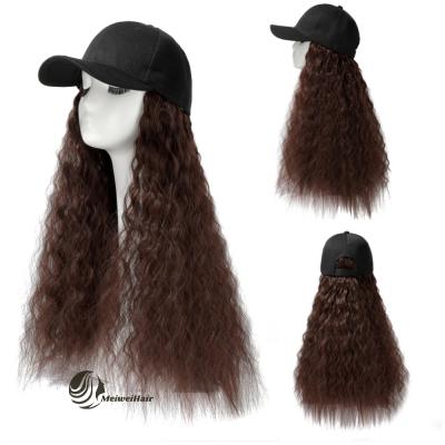 China Water Wave Meiwei 2021 Long Weave Full Cap Wig With Attached Black Cap For Women Brown Curly Synthetic Hair Wigs for sale