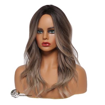 China Meiwei Synthetic Fiber Wig Ombre Silver Gray Water Wave Natural Hair Silky Straight Wigs For Black Women for sale