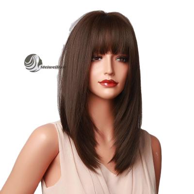 China Wholesale Silky Straight Silky Straight Bob Wig With Bangs Full Machine Made Wig For Black Women Natural Color Short Hair Cheap Synthetic Wigs for sale