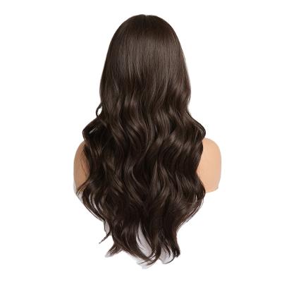 China 2021 New High Quality Cheap Genius Water Wave Wig Synthetic Hair Wigs With Bangs Natural Brown Water Wave Wig Style for sale