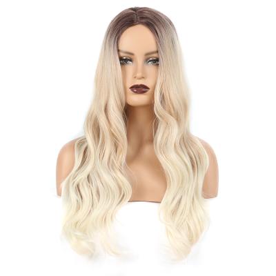 China Headwear 2020 Synthetic Curly Middle Length Fiber Hair Long Golden Curly Hair Ladies Wigs for sale